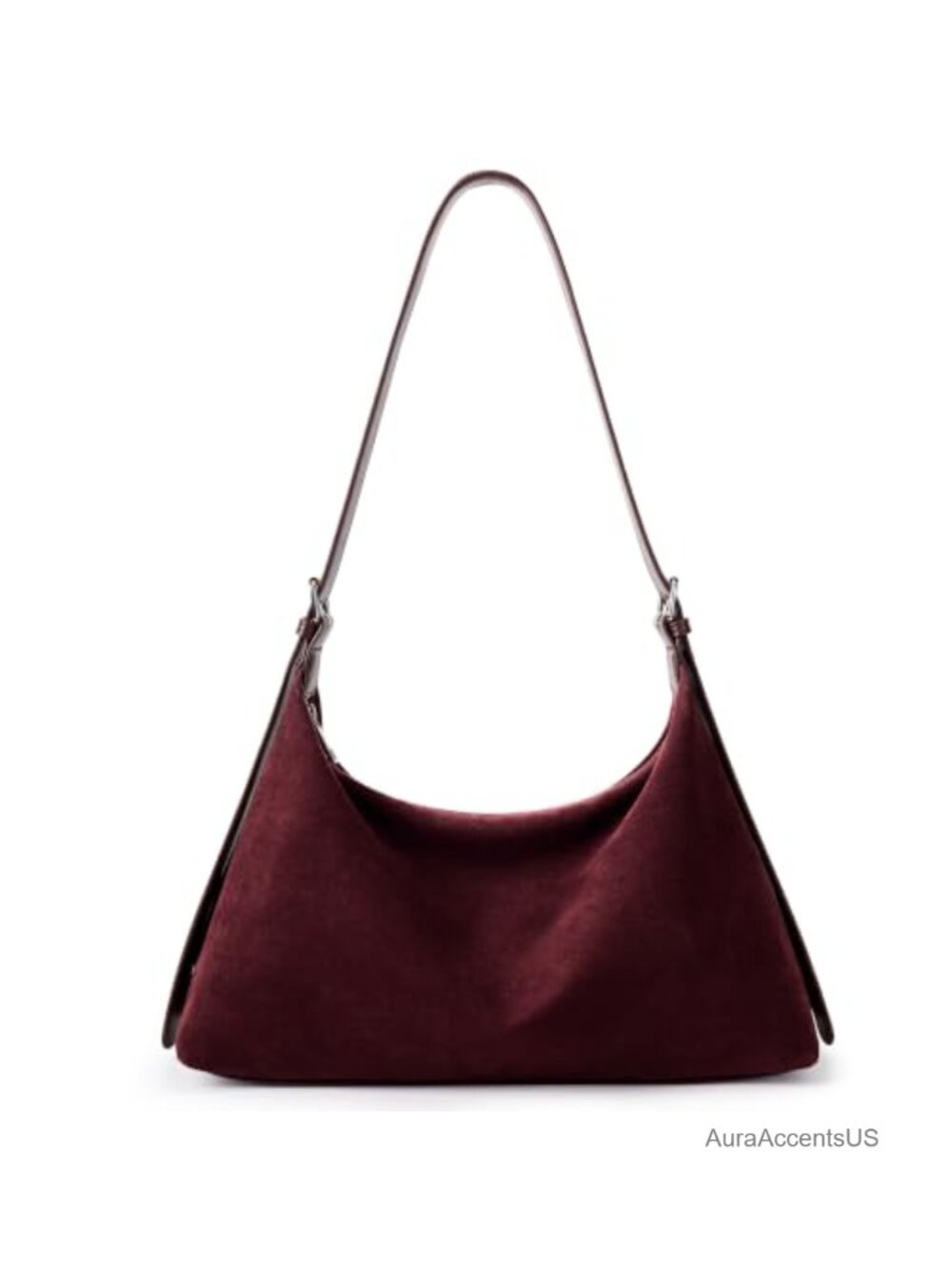 Faux Suede Crescent Hobo Tote Bag Adjustable Strap Zip Pockets